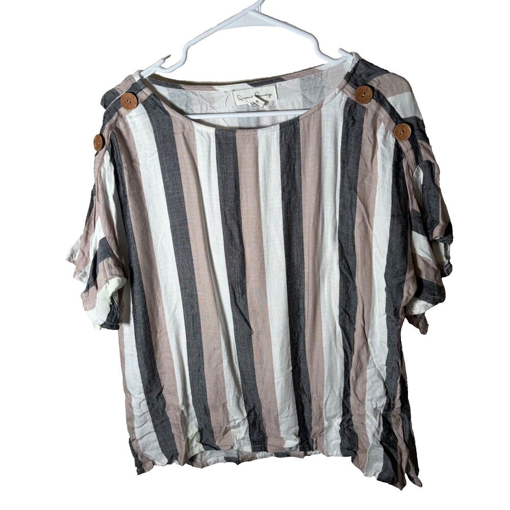 French Laundry Shirt Women's Medium Striped Button Short Sleeve Casual Top